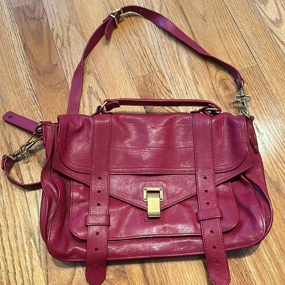 Proenza Schouler PS1 Satchel Leather Medium in Raspberry Leather